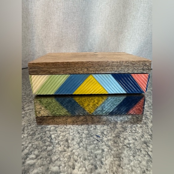 World Market Colorful Geometric Wooden Box - Picture 3 of 7
